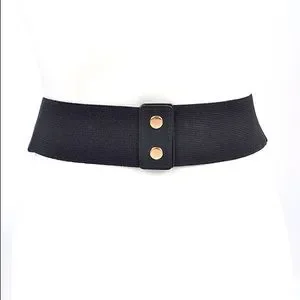 Black & Gold Brushed Accent Elastic Statement Belt Accessories | Black Gold Brushed Accent Elastic Statement  main image 4